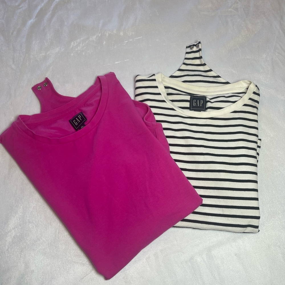 GAP Women’s Bright Pink and White & Black Striped  Bodysuit Set of 2 Size: M